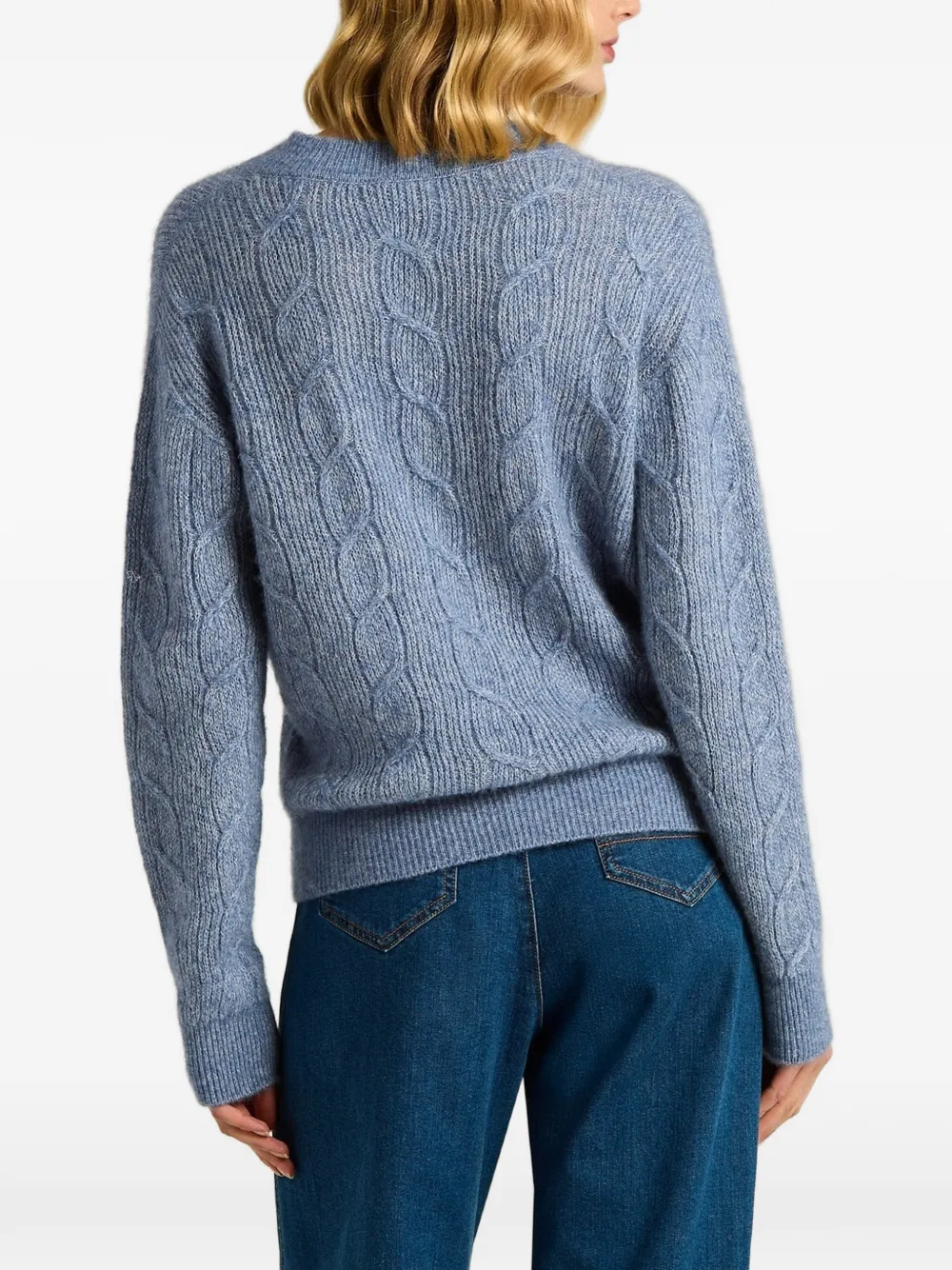 Kiton Kabelgebreide trui met V-hals Blauw