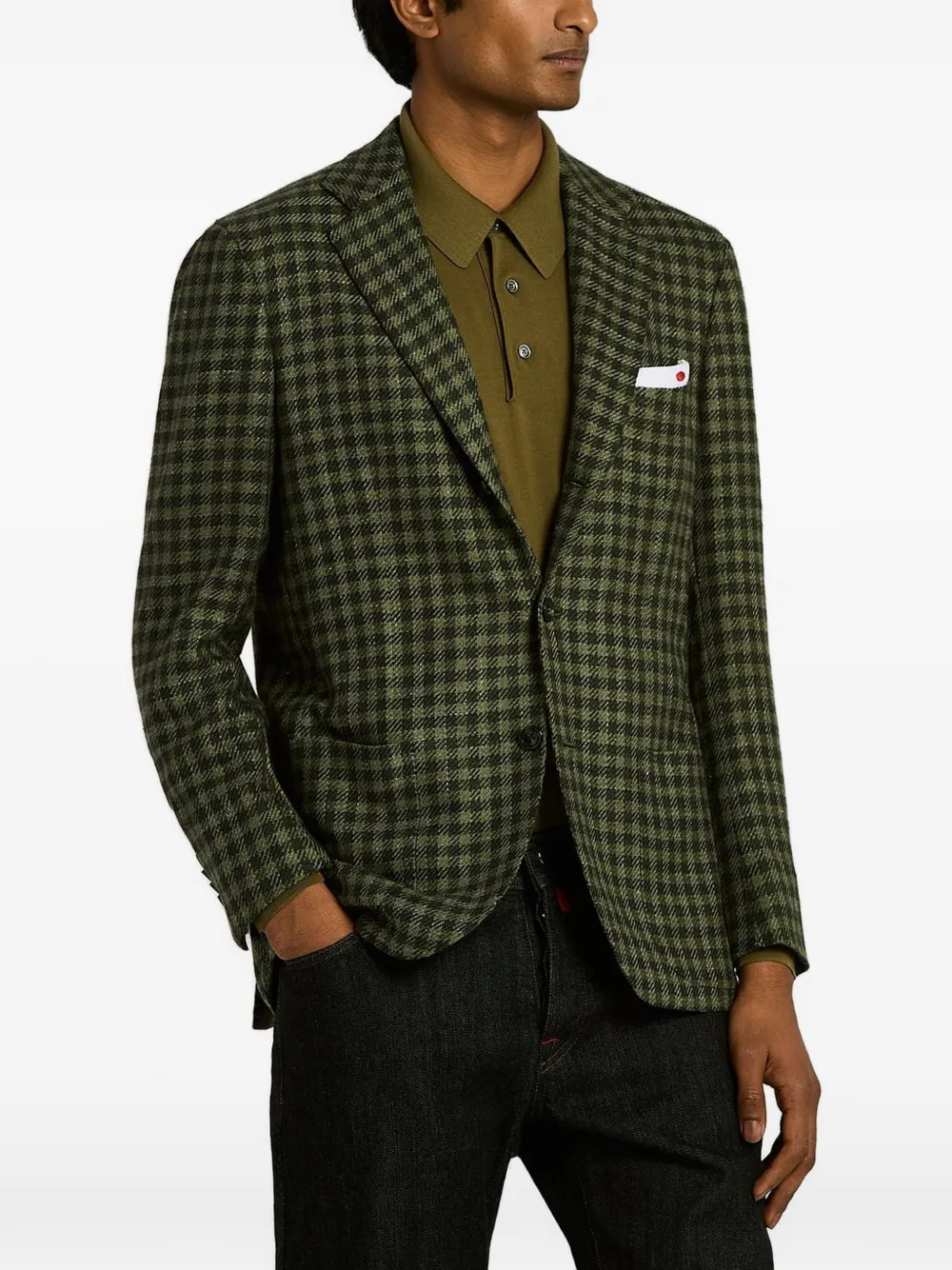 Kiton checked single-breasted blazer Groen