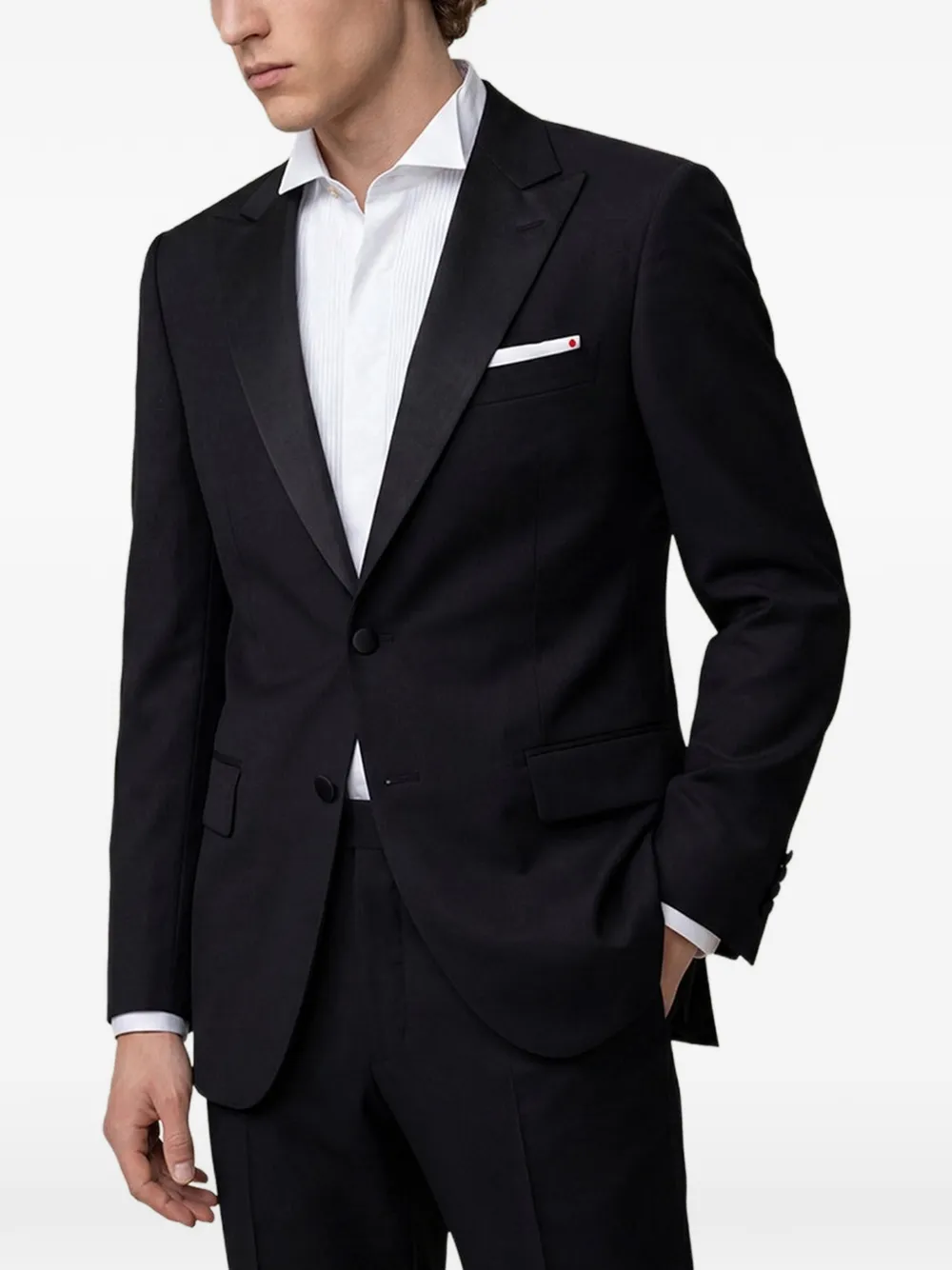 Kiton smoking met enkele rij knopen en puntige revers Zwart
