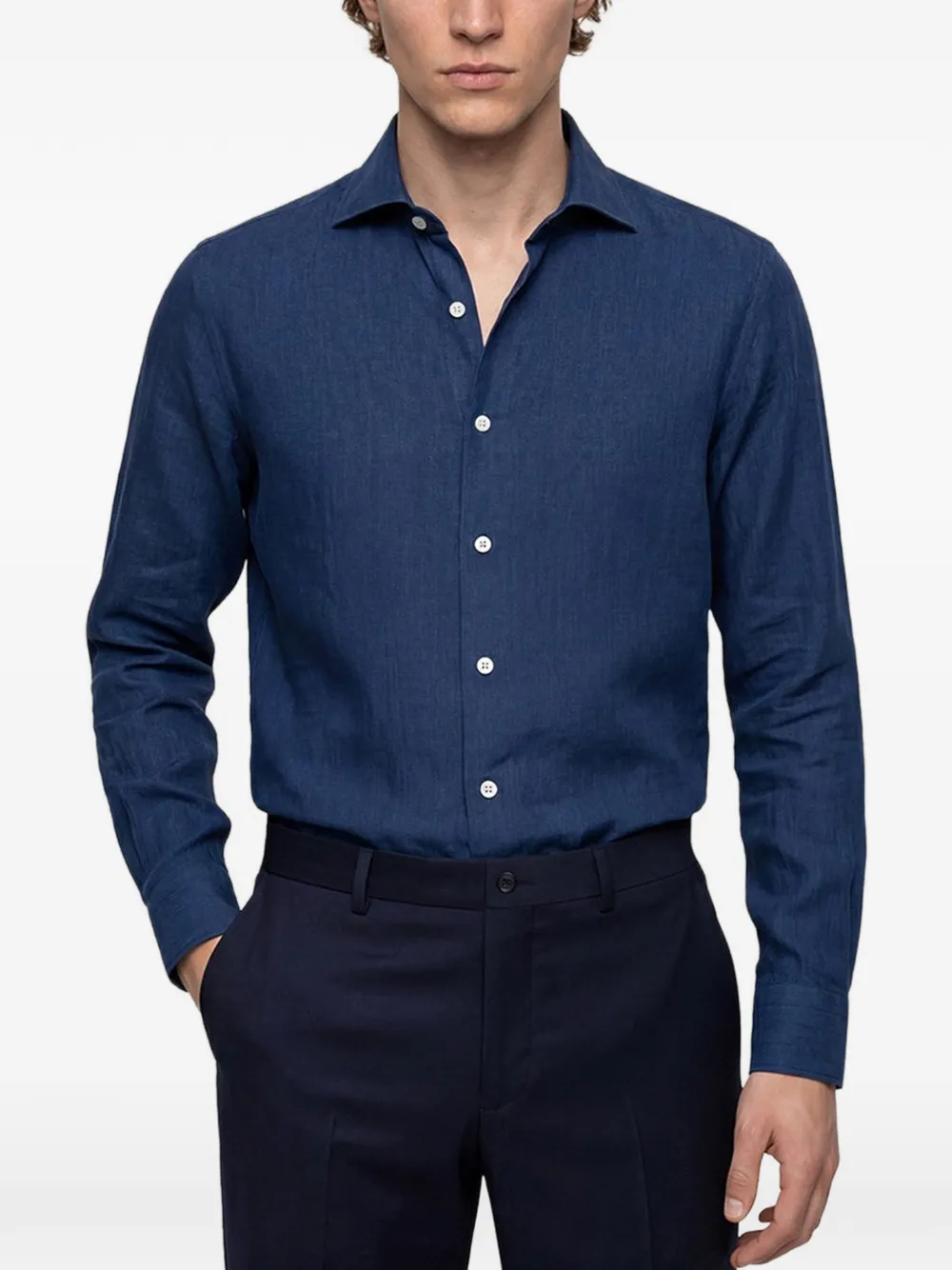 Kiton Katoenen overhemd met denim-effect Blauw
