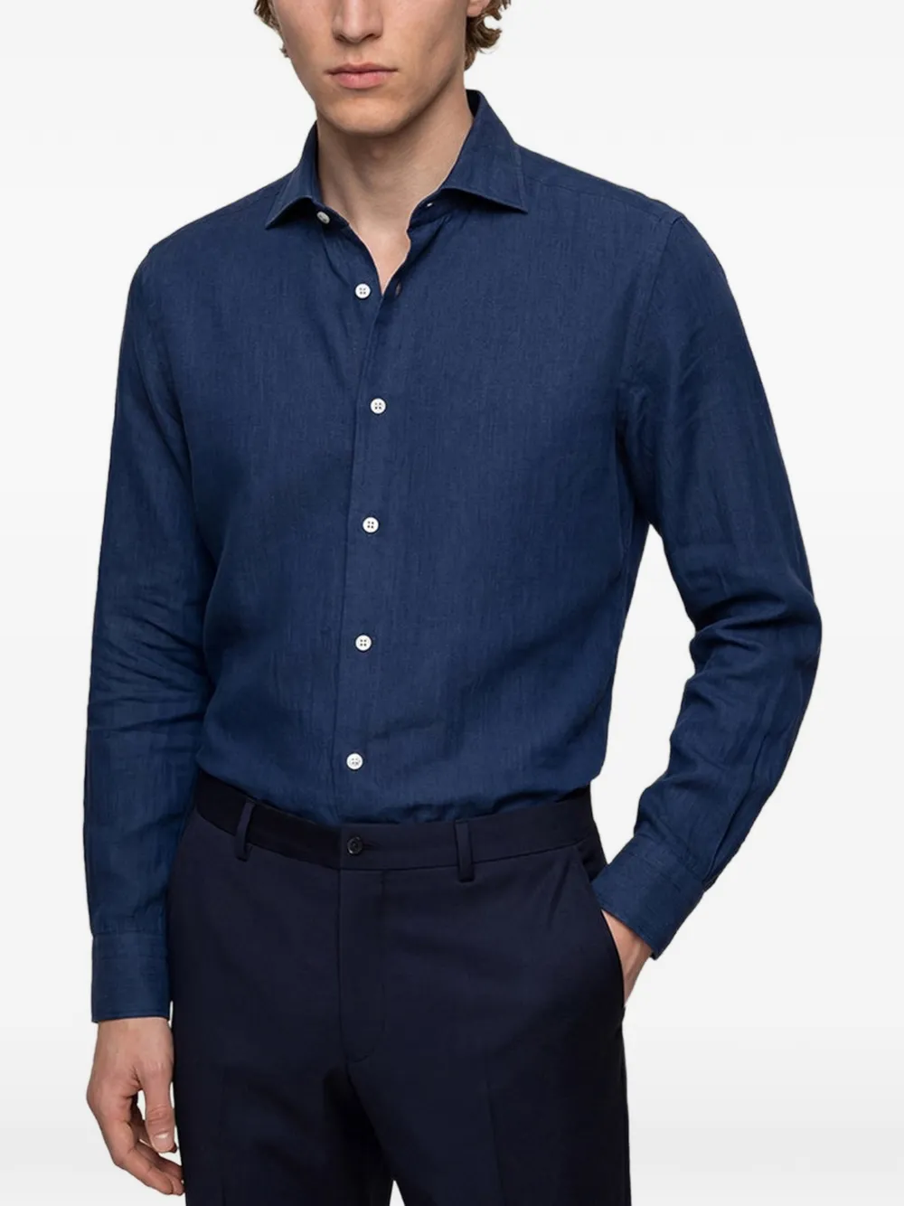 Kiton Katoenen overhemd met denim-effect Blauw