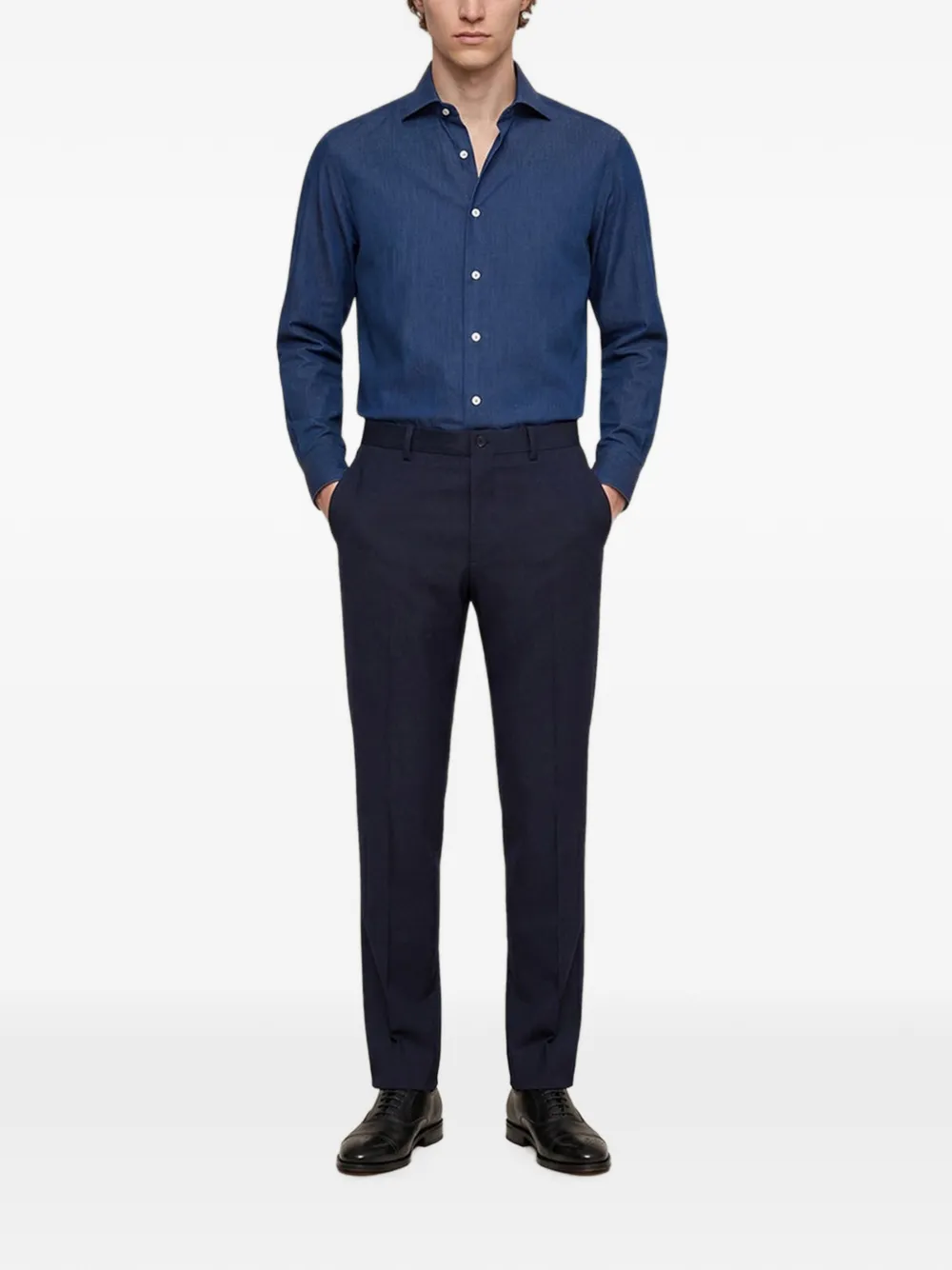 Kiton Katoenen overhemd met denim-effect Blauw