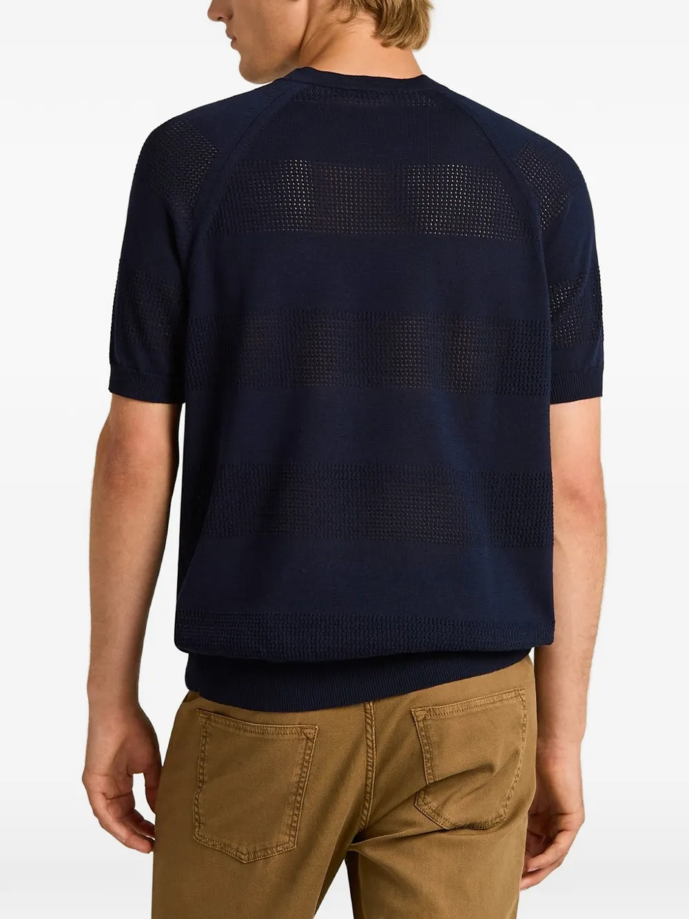 Kiton openwork-stripe crew-neck t-shirt Blauw