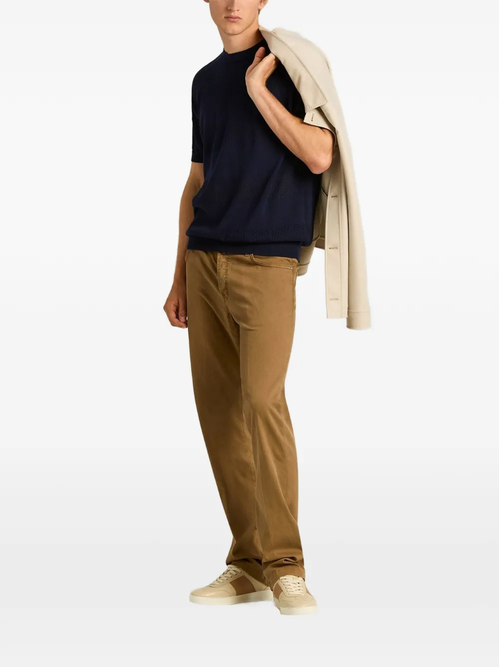 Kiton openwork-stripe crew-neck t-shirt Blauw