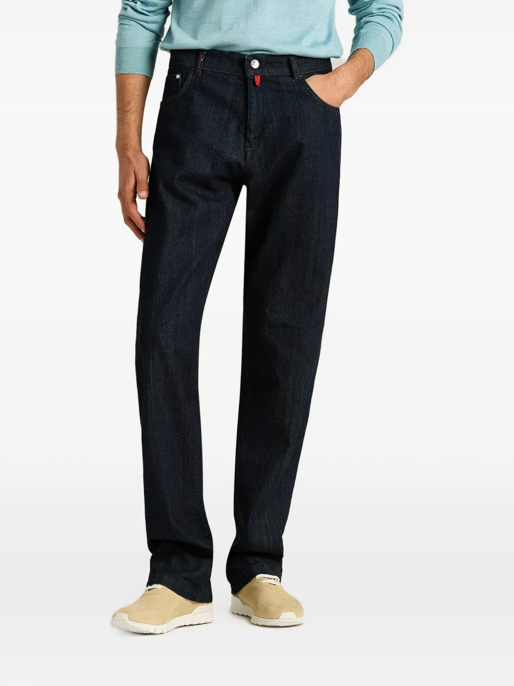 Kiton Straight jeans met knopen Blauw