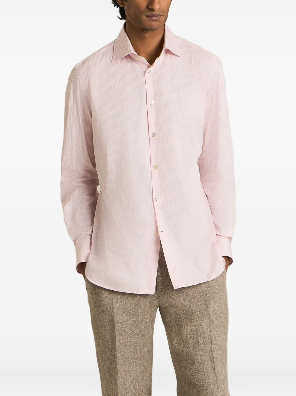 Kiton Gestreept katoenen overhemd Roze