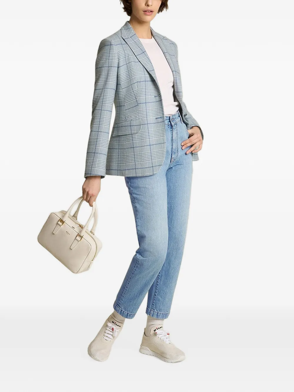 Kiton checked single-breasted blazer Blauw