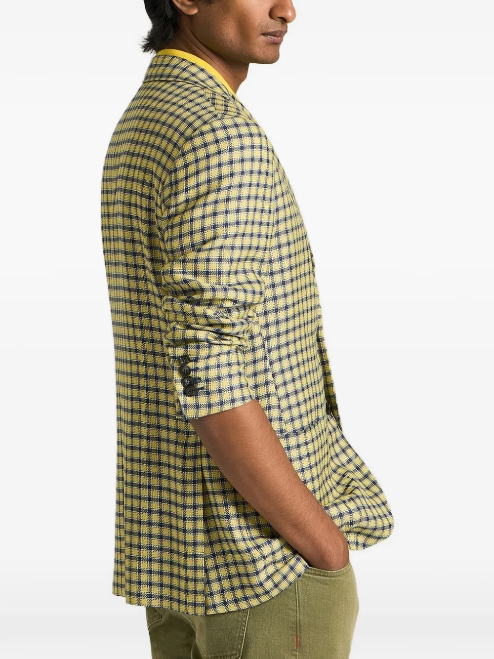 Kiton micro-check single-breasted blazer Blauw