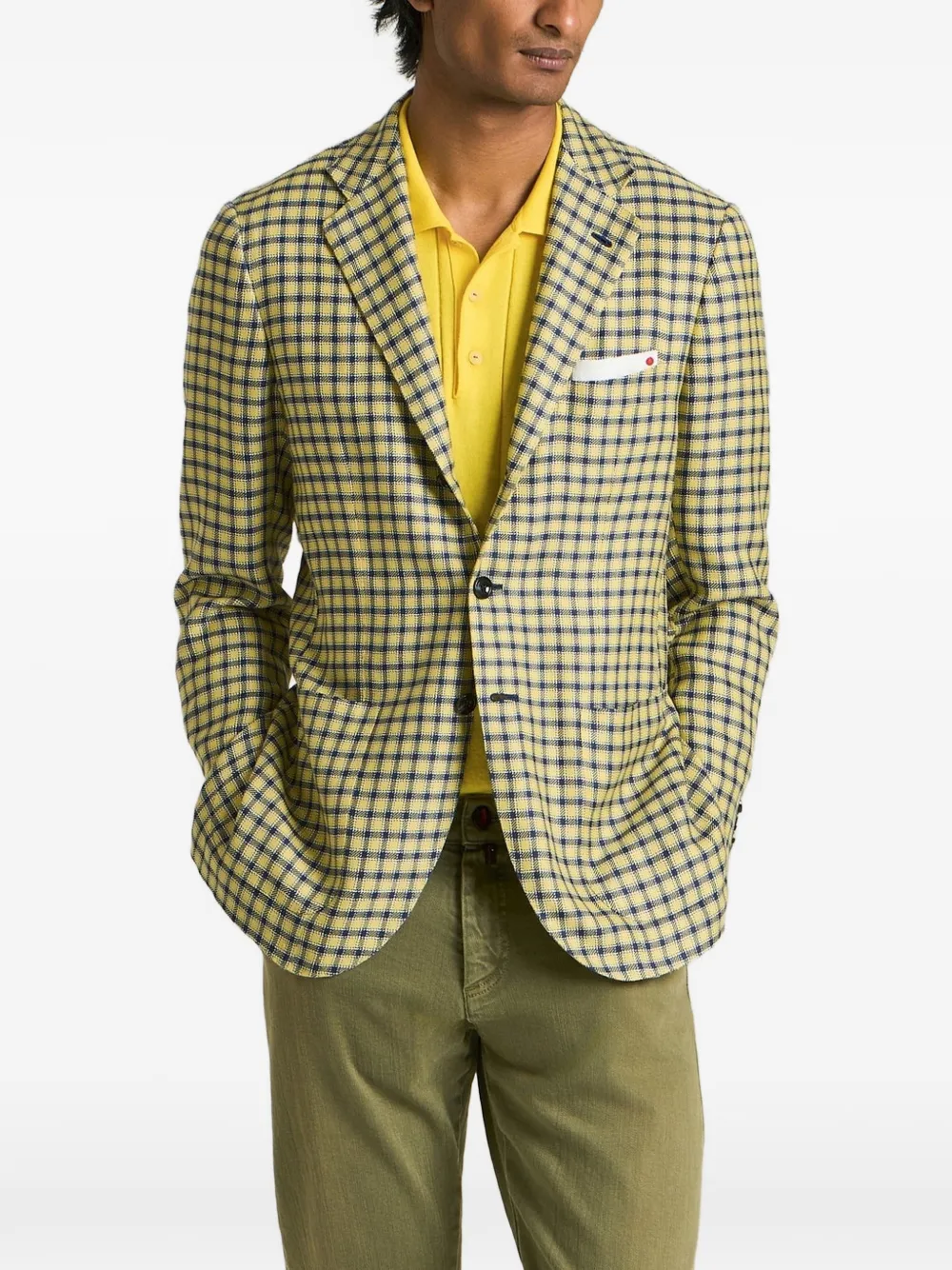 Kiton micro-check single-breasted blazer Blauw