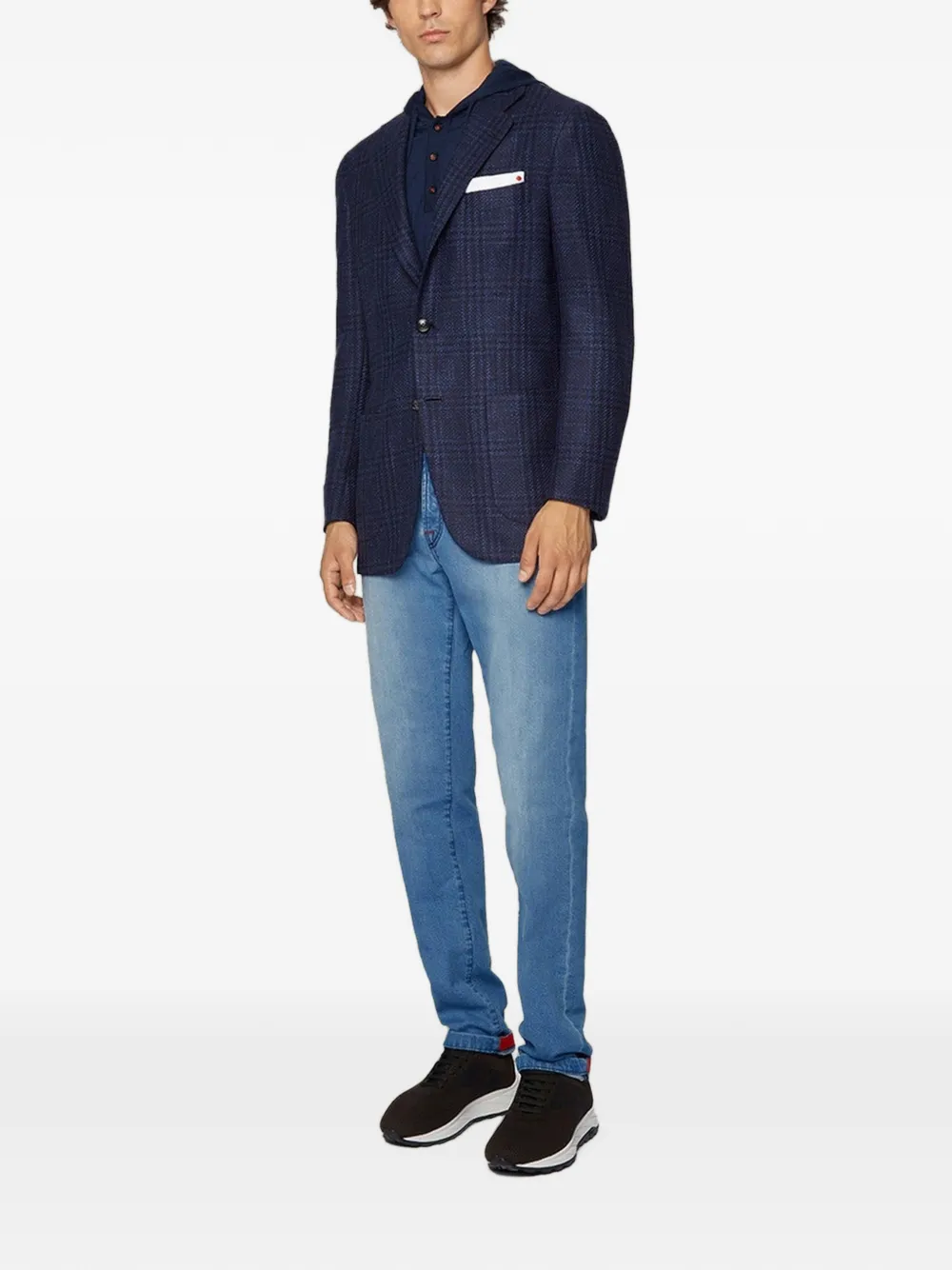 Kiton checked single-breasted blazer Blauw