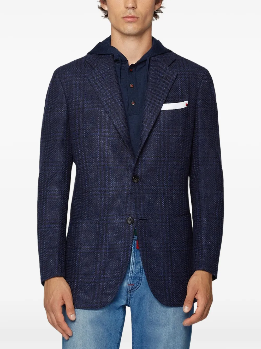 Kiton checked single-breasted blazer Blauw