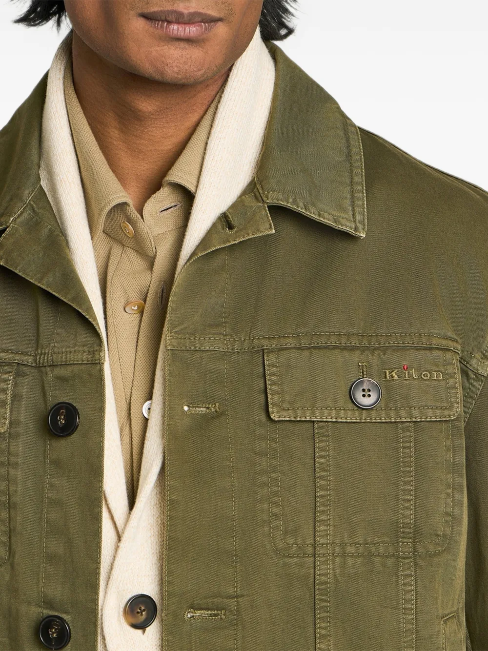 Kiton button-up denim jacket Groen