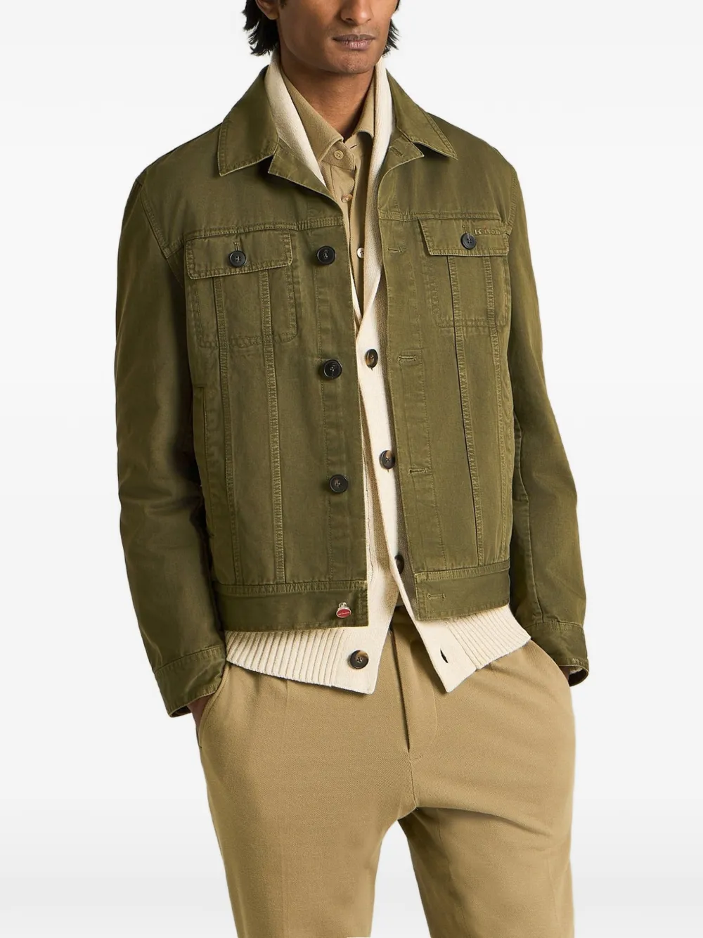 Kiton button-up denim jacket Groen