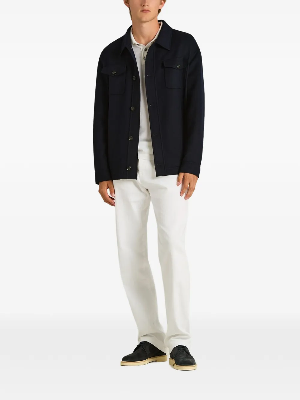 Kiton long-sleeve flap-pocket shirt jacket Blauw