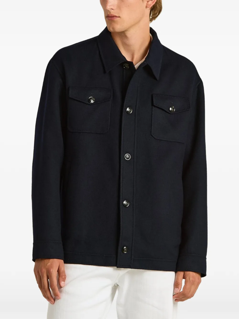 Kiton long-sleeve flap-pocket shirt jacket Blauw