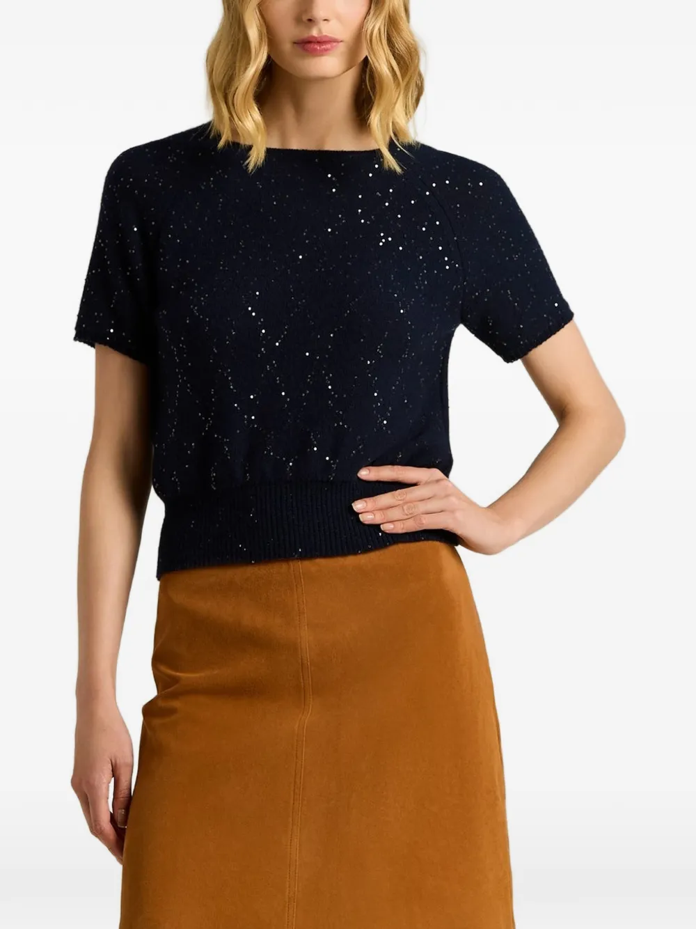 Kiton sequin-embellished short-sleeve sweater Blauw