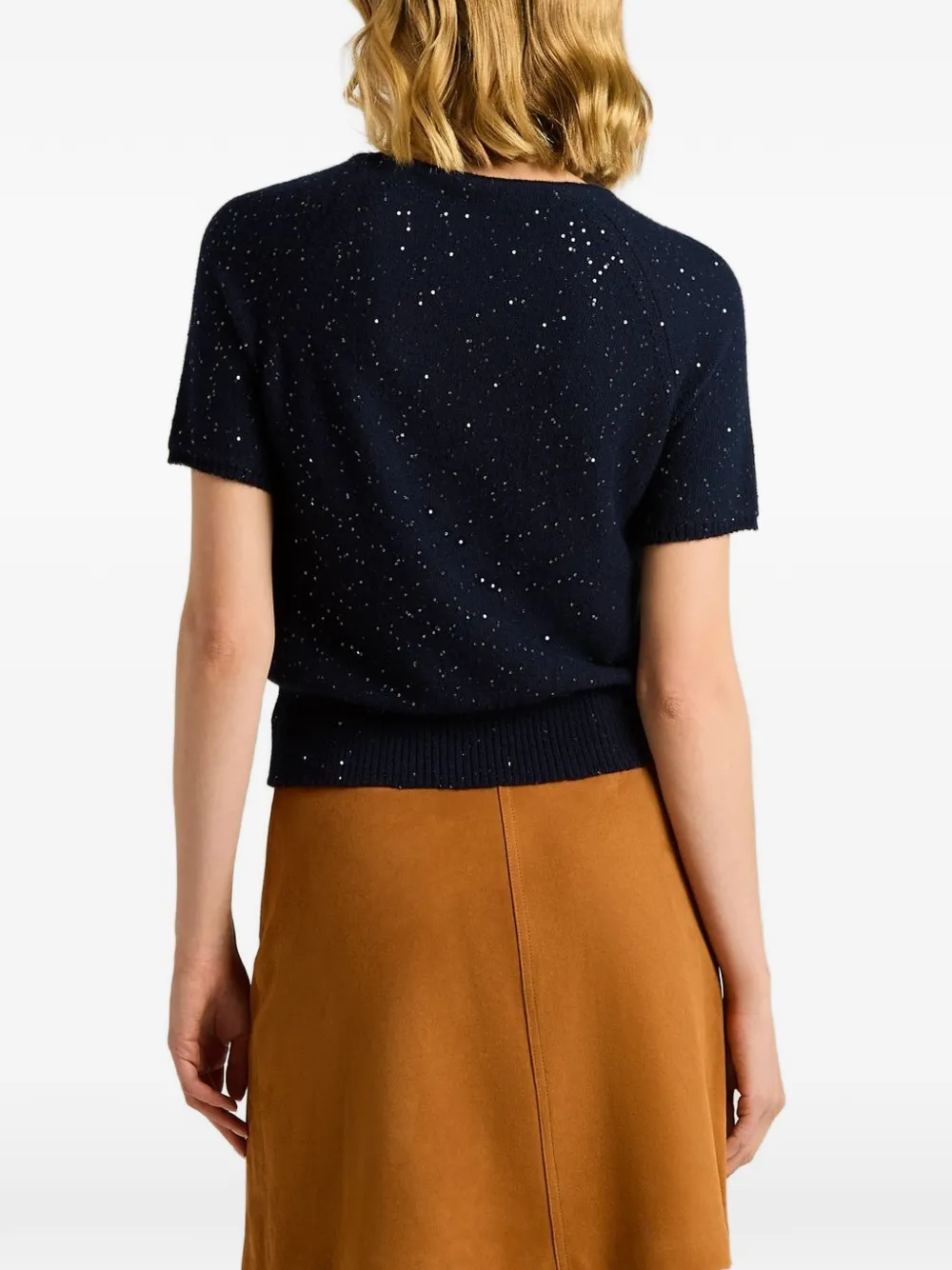 Kiton sequin-embellished short-sleeve sweater Blauw