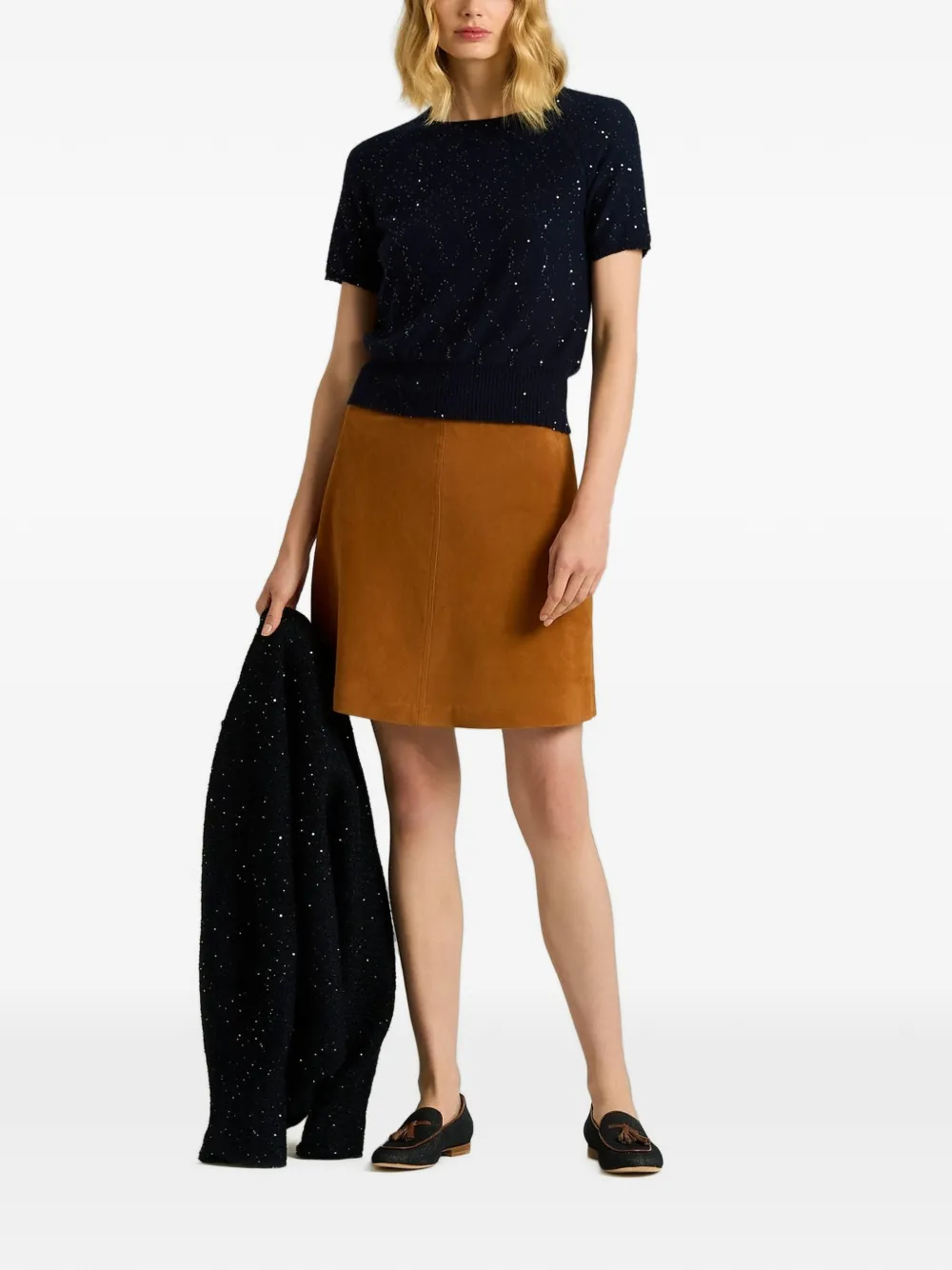 Kiton sequin-embellished short-sleeve sweater Blauw