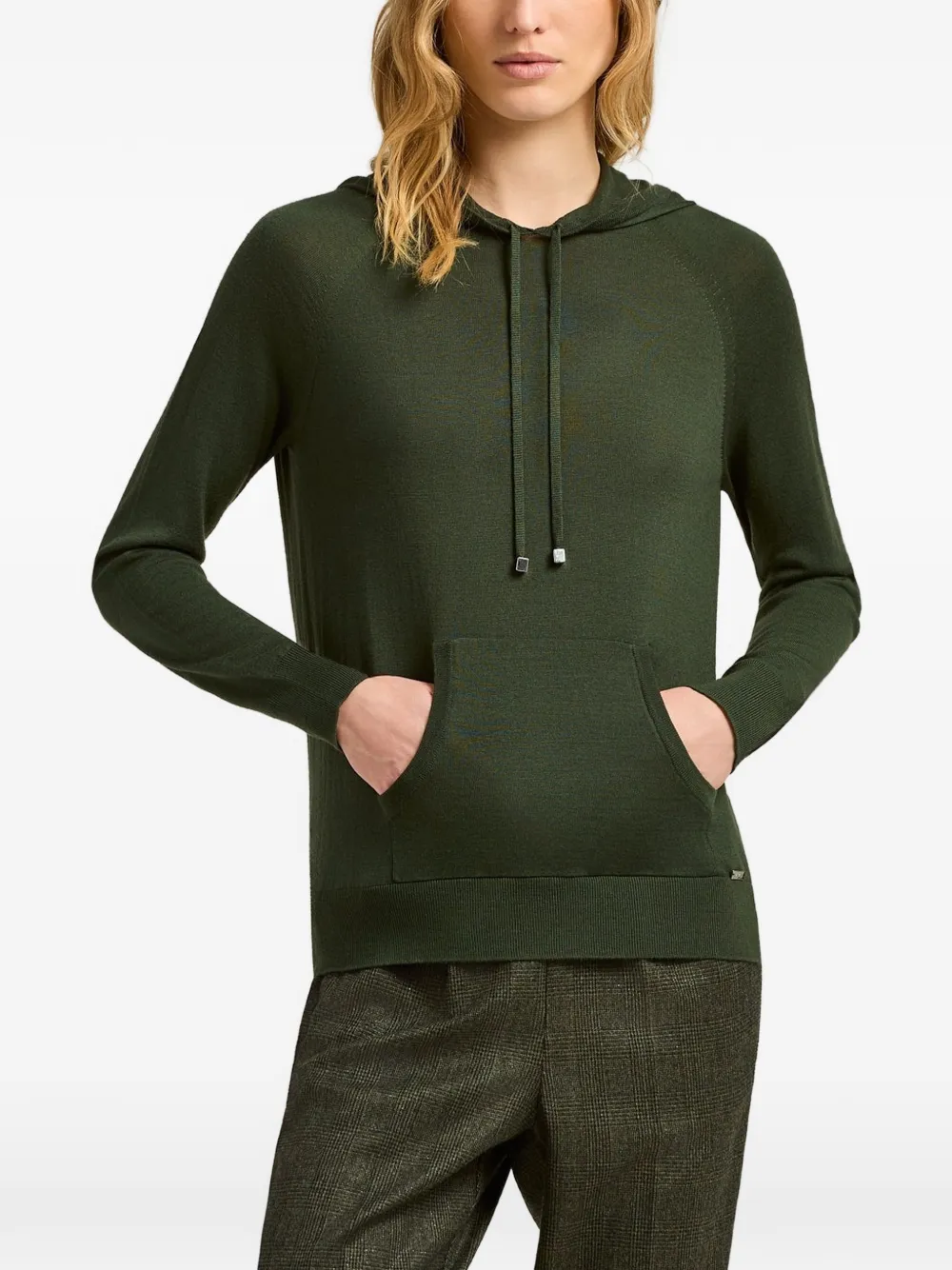 Kiton wool long-sleeve hoodie Groen