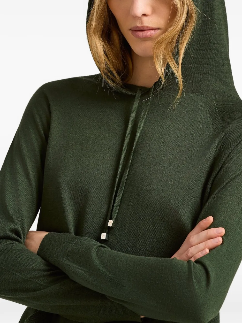 Kiton wool long-sleeve hoodie Groen