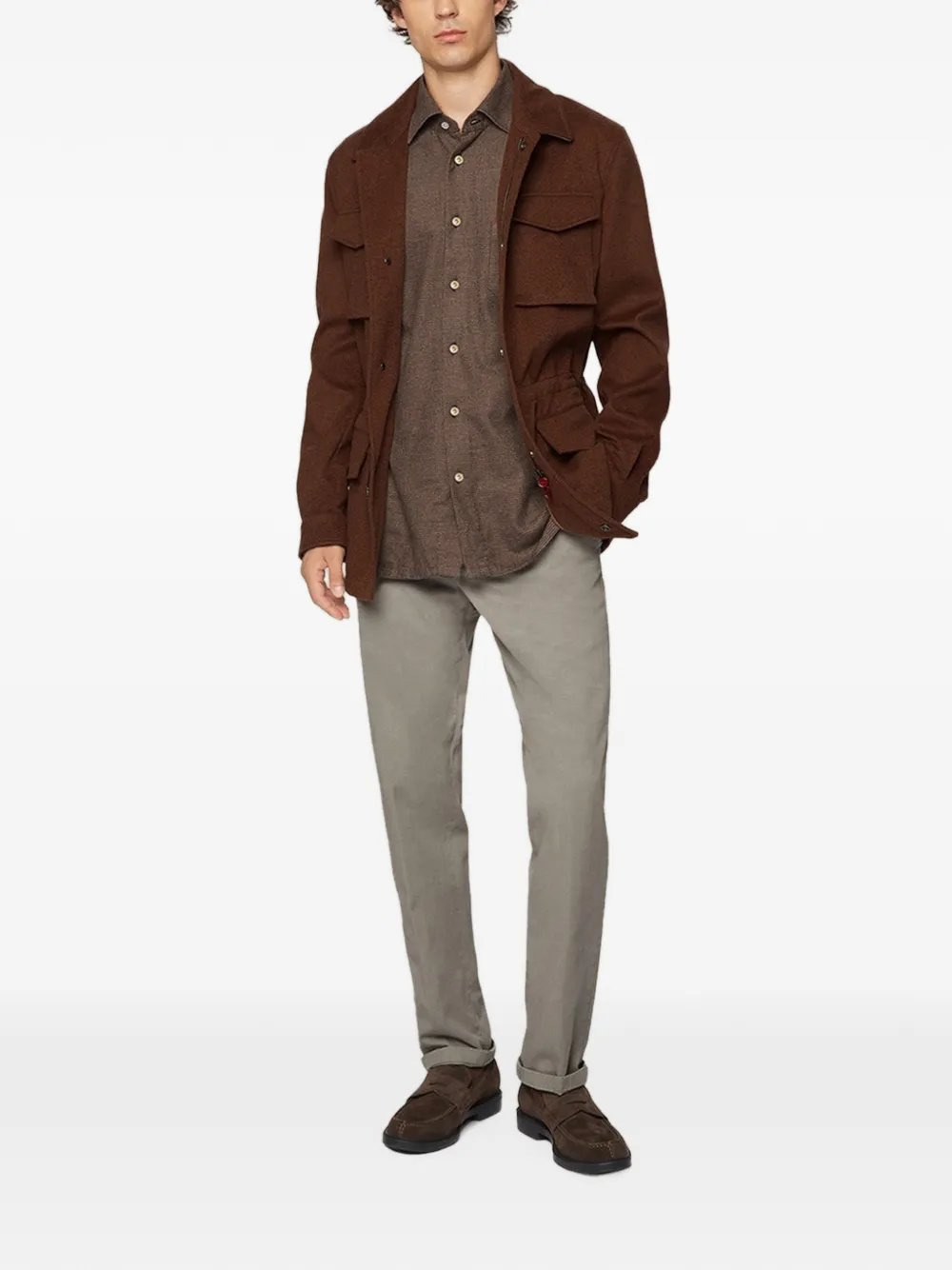 Kiton Kasjmier cargo jack met bever-effect Bruin