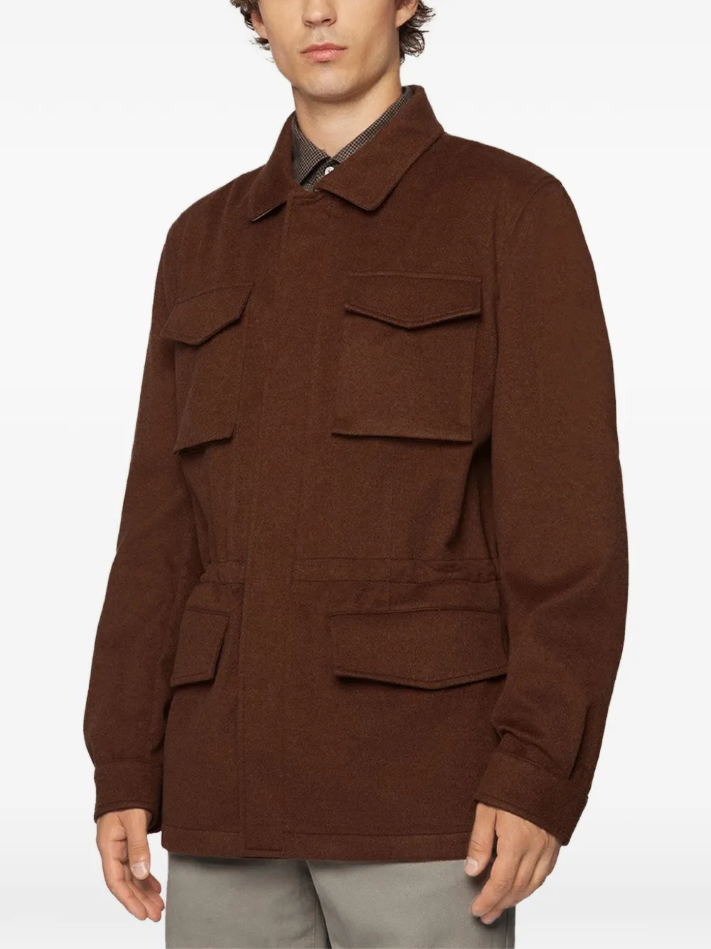 Kiton Kasjmier cargo jack met bever-effect Bruin