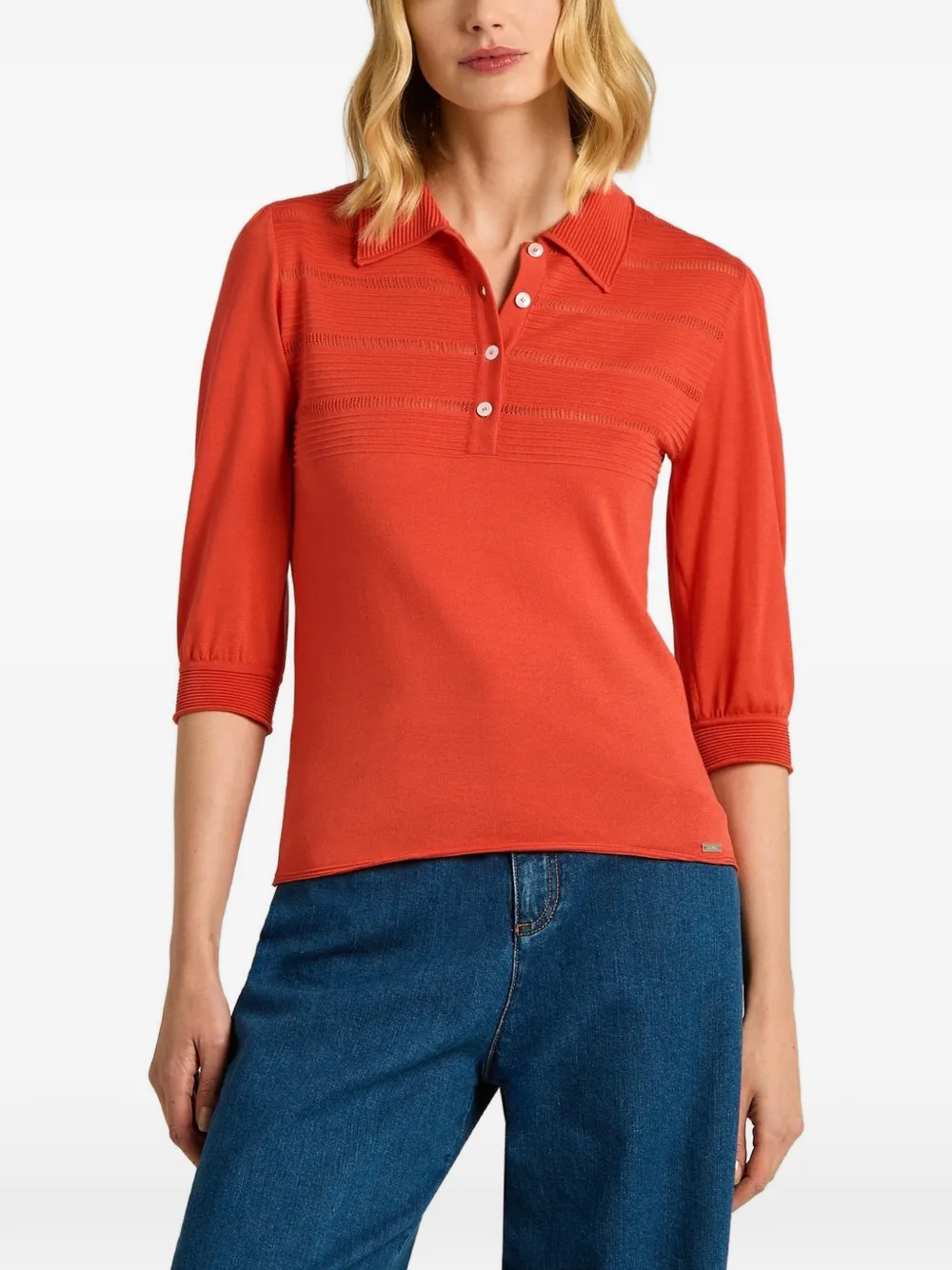Kiton openwork silk polo shirt Oranje