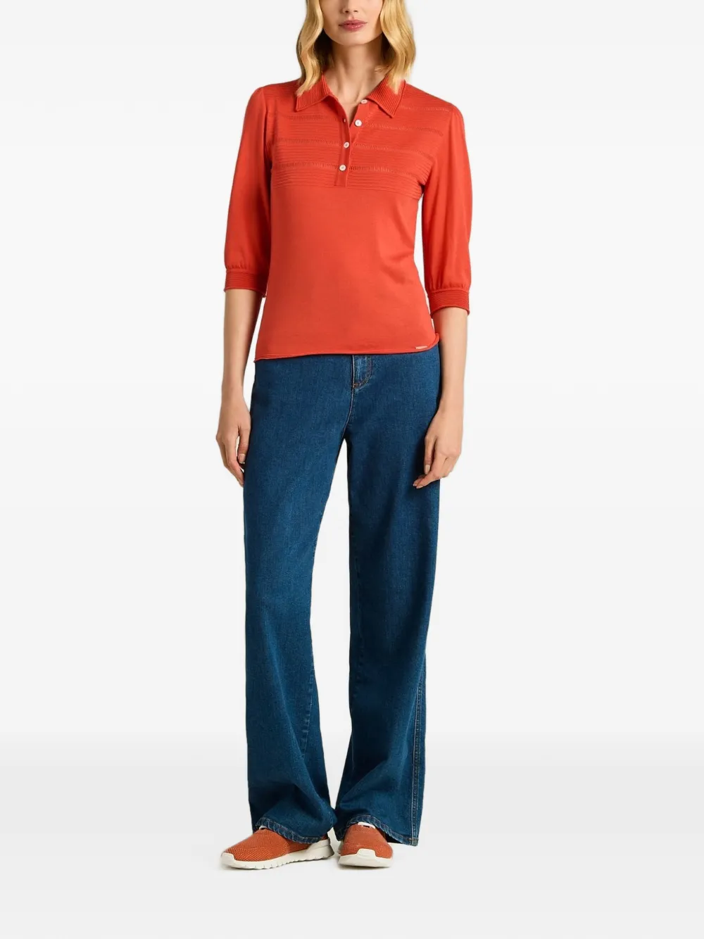 Kiton openwork silk polo shirt Oranje