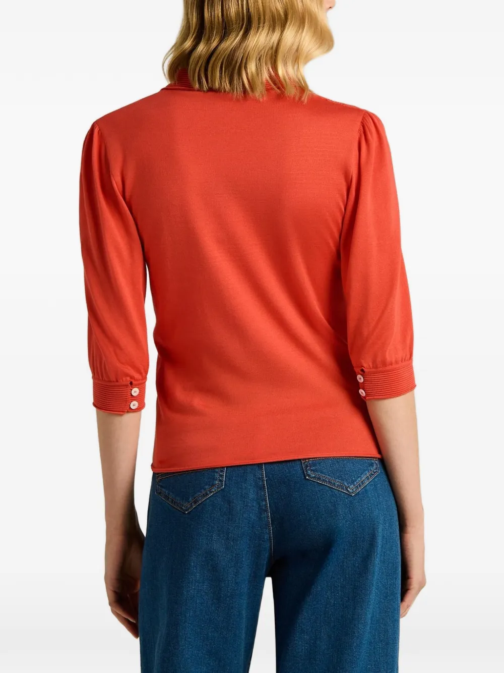 Kiton openwork silk polo shirt Oranje