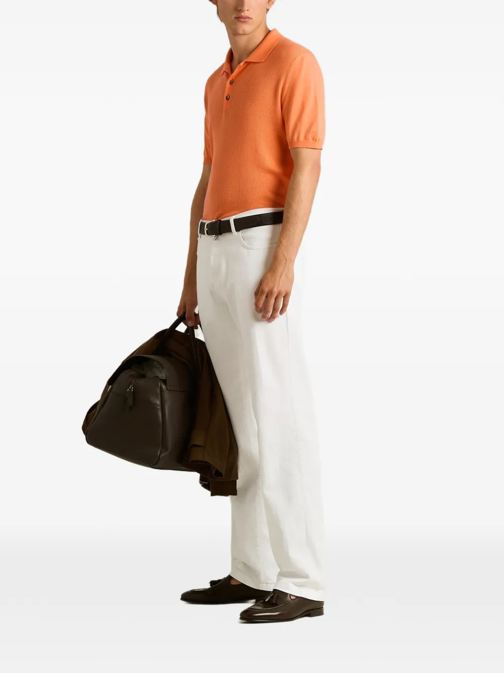 Kiton Geribbeld katoenen poloshirt Oranje