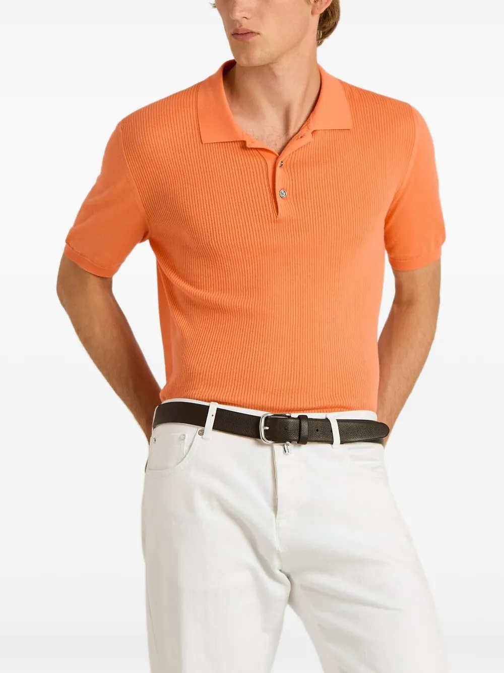 Kiton Geribbeld katoenen poloshirt Oranje