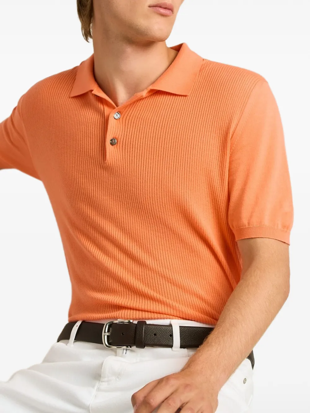 Kiton Geribbeld katoenen poloshirt Oranje