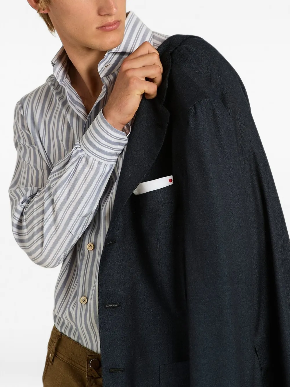 Kiton single-breasted cashmere jacket Blauw