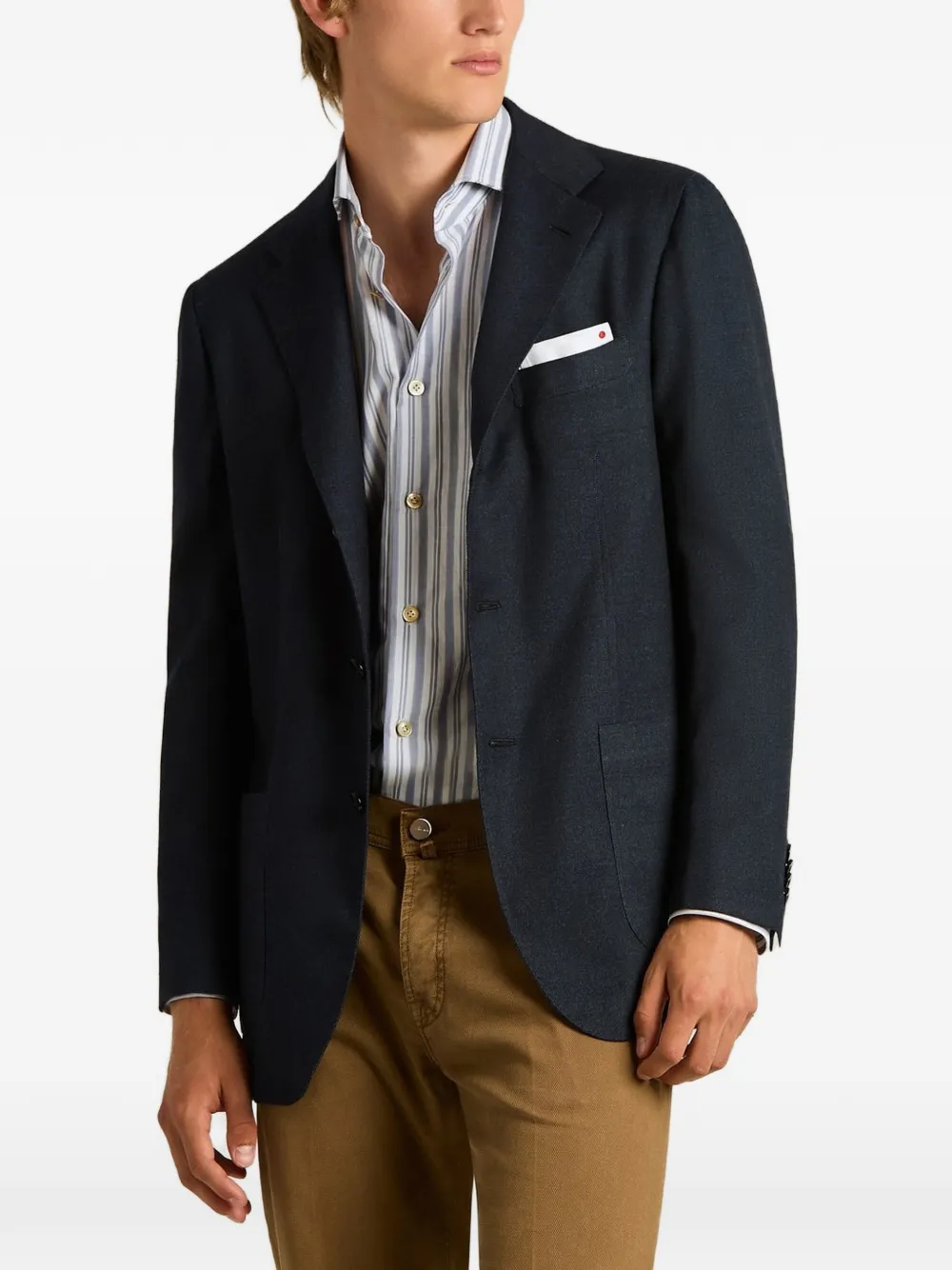 Kiton single-breasted cashmere jacket Blauw