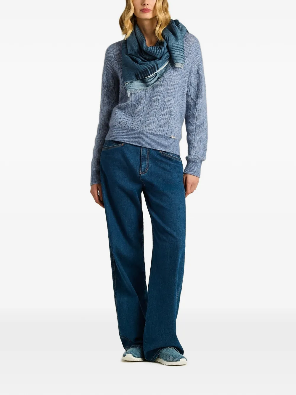 Kiton Lichtgewicht stola met franje Blauw