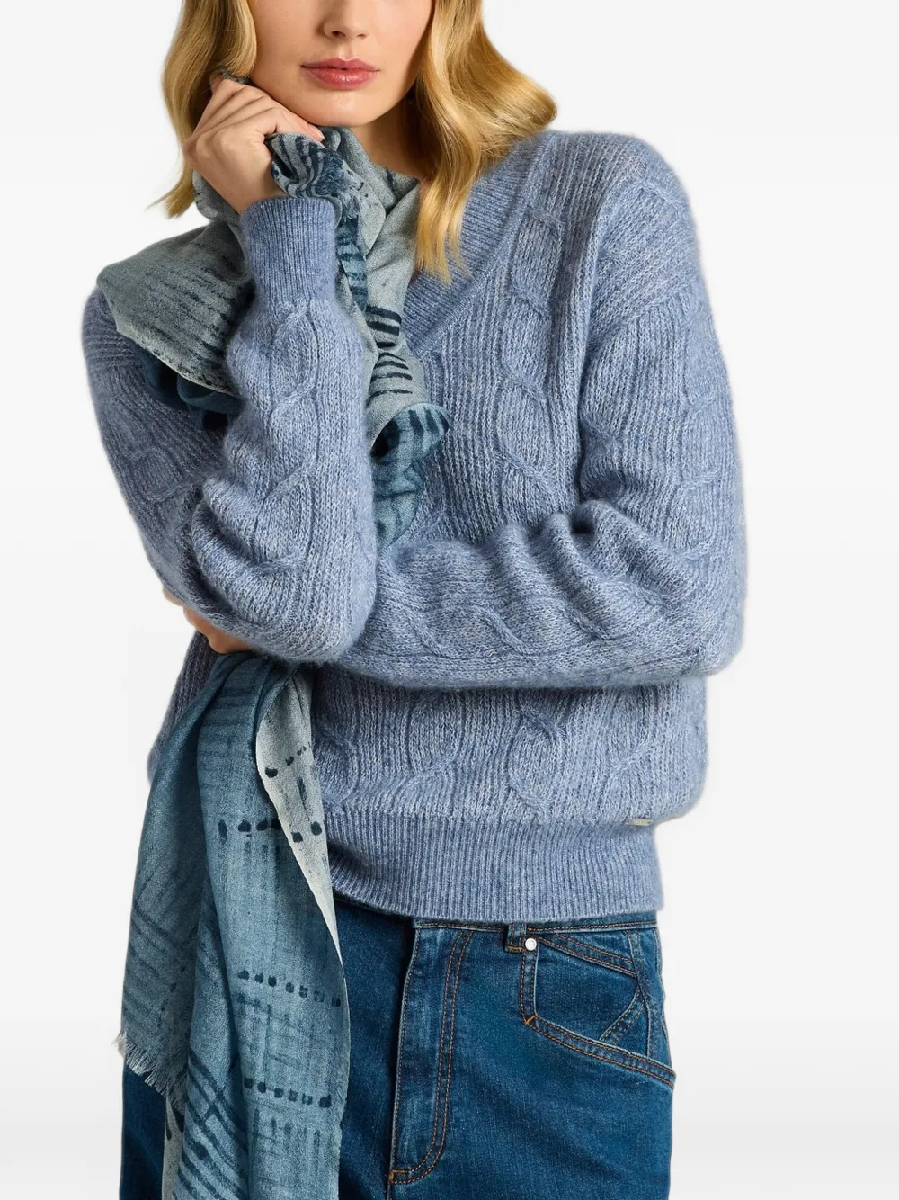 Kiton Lichtgewicht stola met franje Blauw
