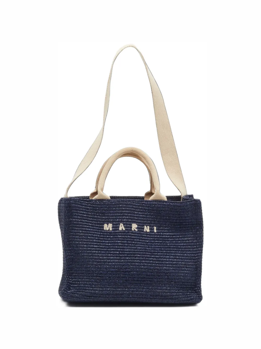Marni Pre-Owned small embroidered logo raffia tote bag - Blue