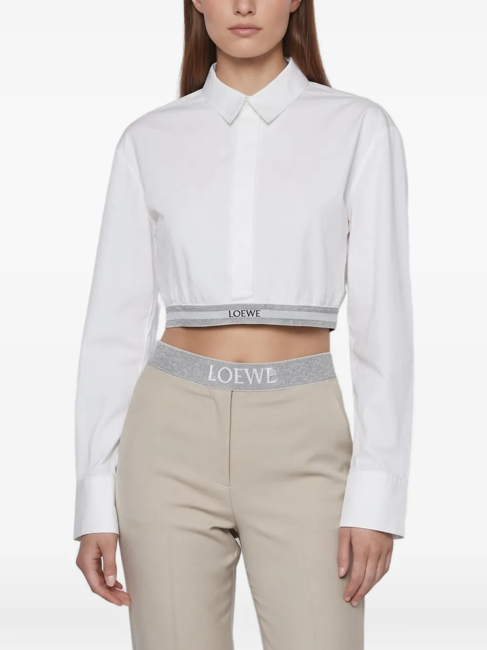 Loewe Pre-Owned logo-waistband cropped shirt - Weiß