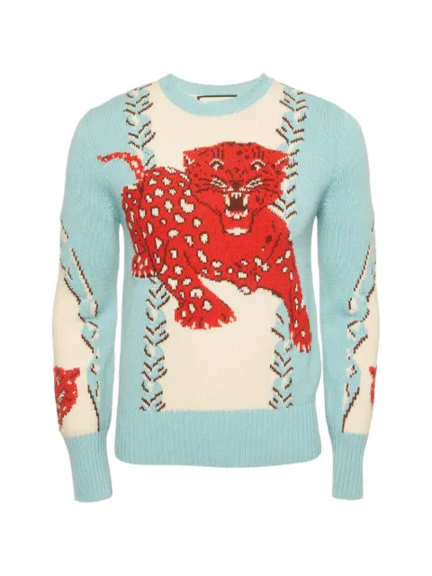 Gucci Pre-Owned leopard-intarsia sweater