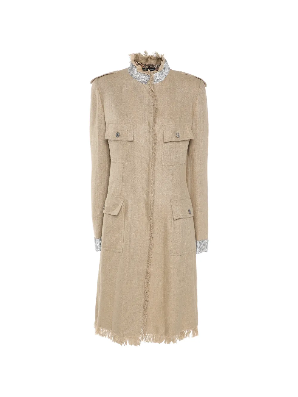 Dolce & Gabbana Pre-Owned crystal-embellished frayed-edge coat - Toni neutri