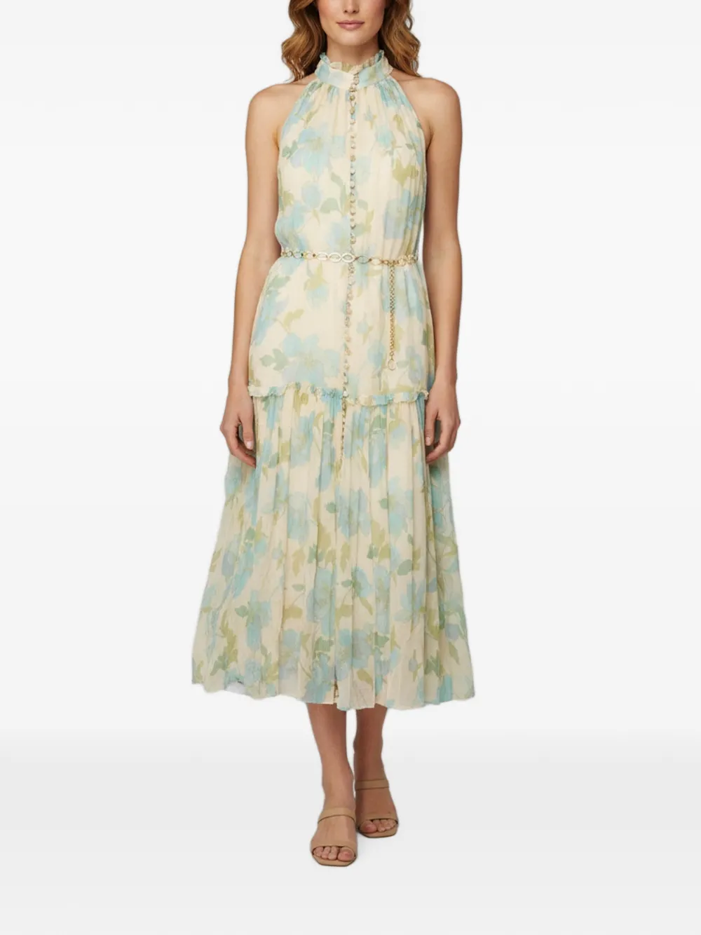 Pre-owned Zimmermann Floral-print Midi Dress In Neutrals