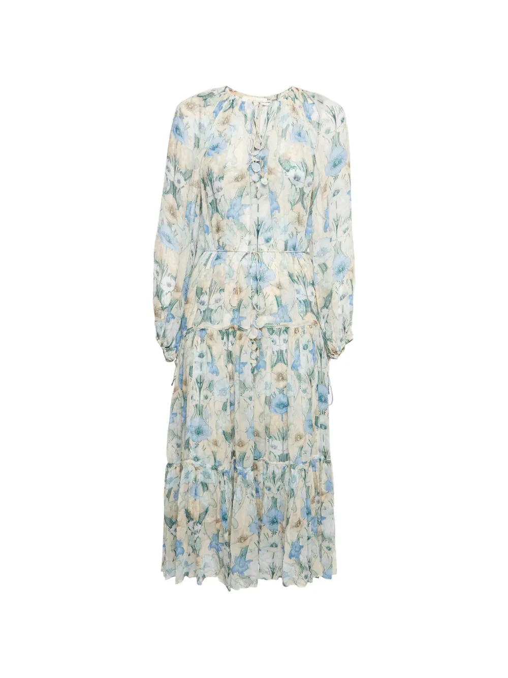 Pre-owned Zimmermann Floral-print Tiered Midi Dress In Blue