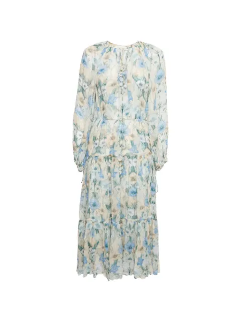 ZIMMERMANN robe mi-longue fleurie à volants superposés