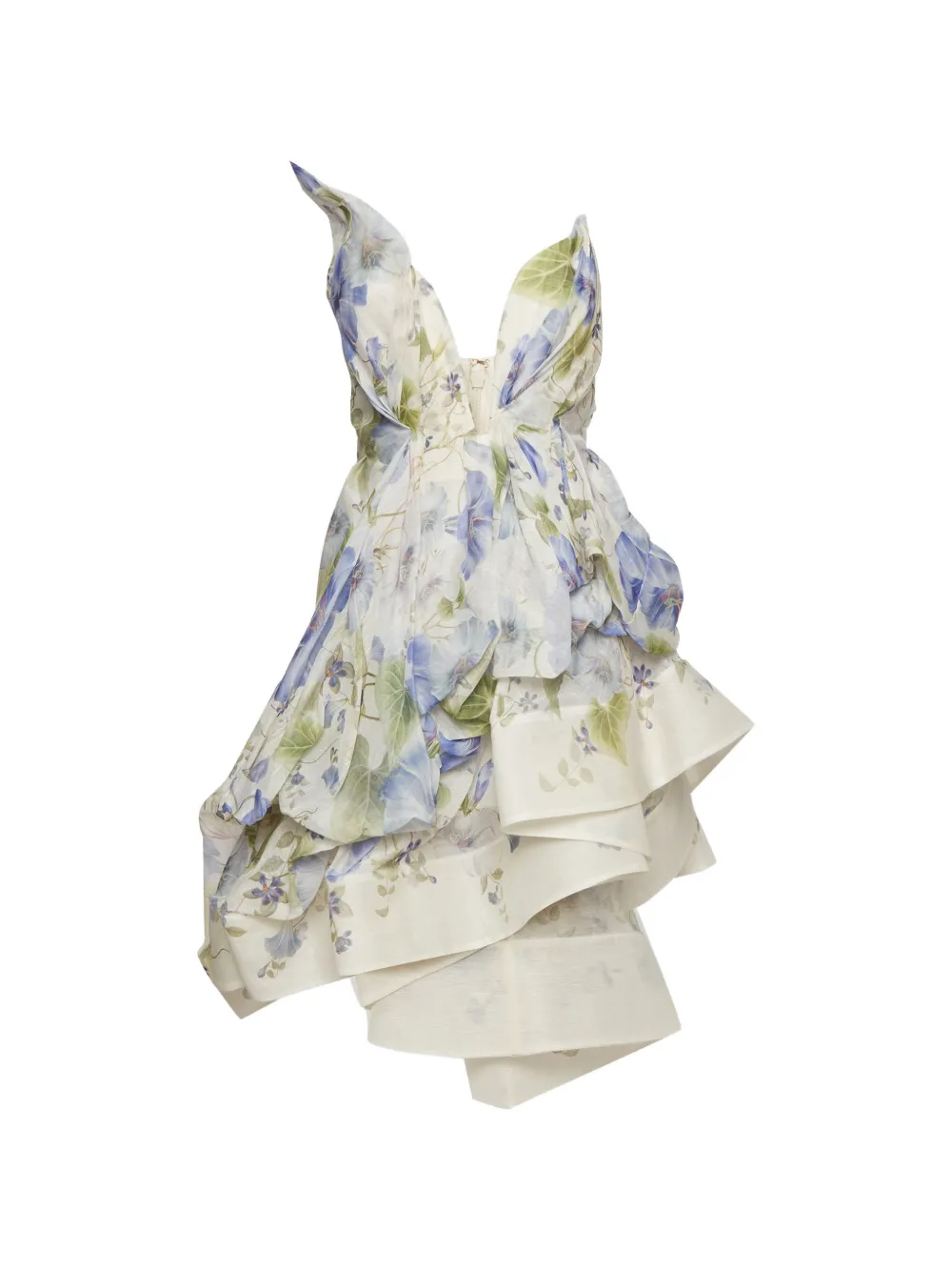 Pre-owned Zimmermann Floral-print Ruffled Mini Dress In White