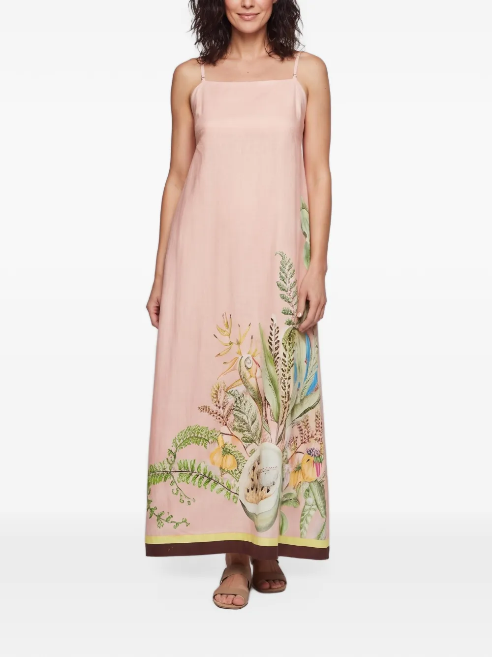 ALEMAIS floral-print linen midi dress - Rosa