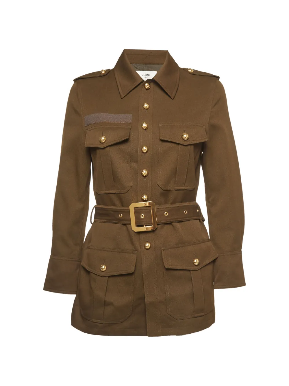 Celine Pre-Owned veste militaire Saharien à taille ceinturée - Marron Celine Pre-Owned veste militaire Saharien à taille ceinturée - Marron