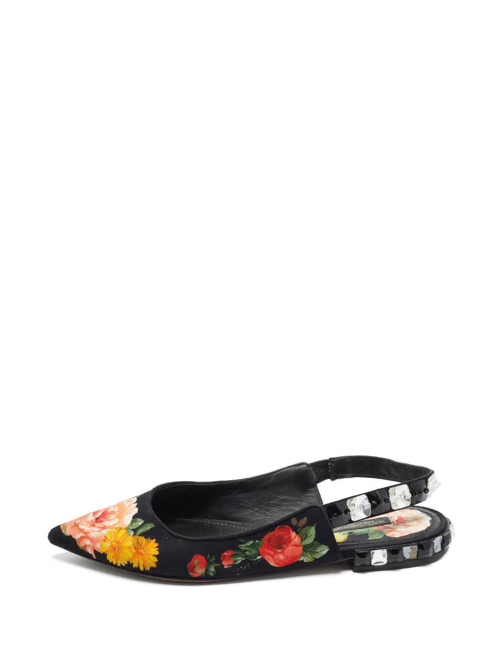 Dolce & Gabbana Pre-Owned crystal embellished floral-print ballet flats - Schwarz