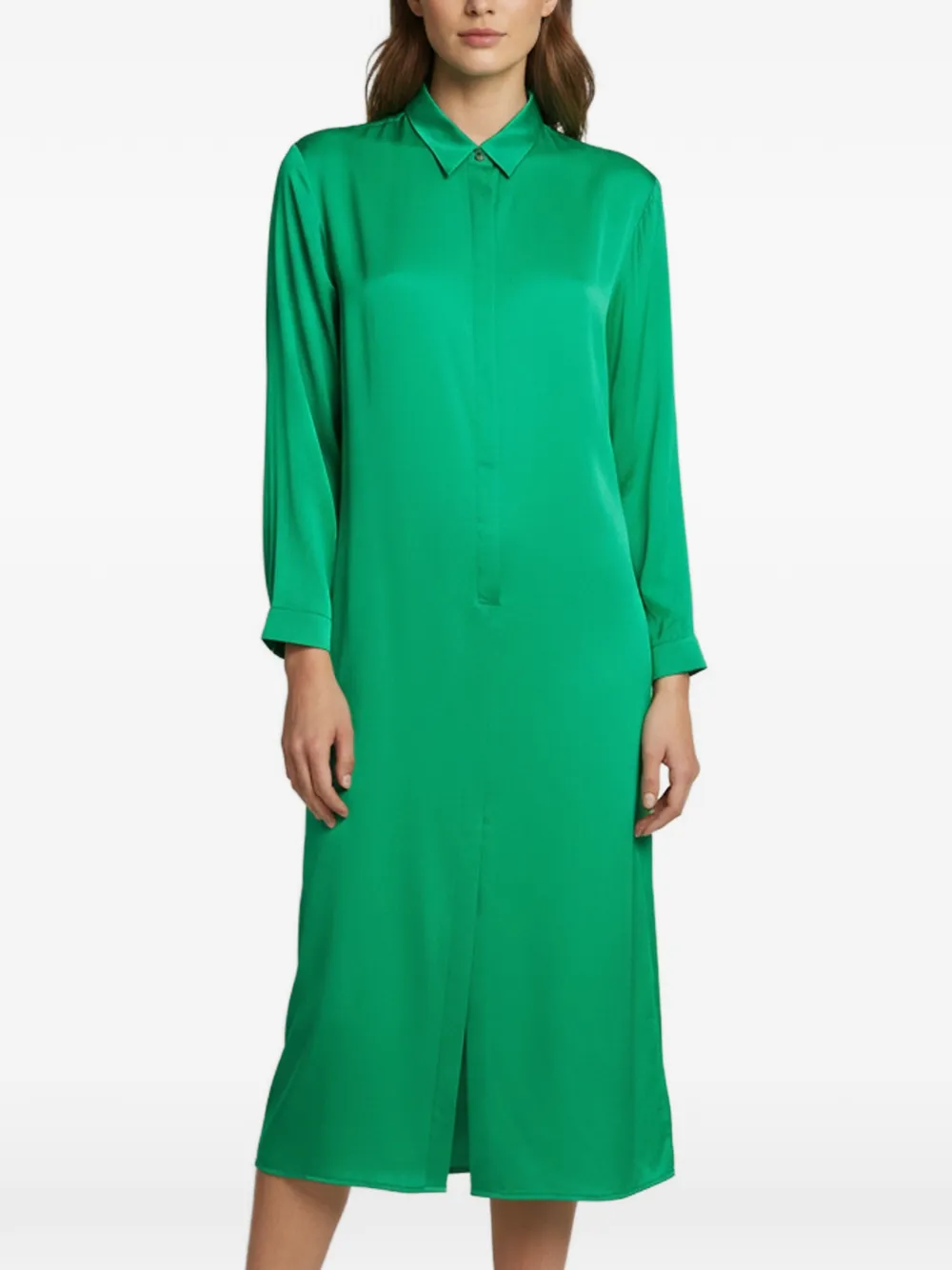 Jil Sander Pre-Owned silk satin shirt maxi dress - Vert Jil Sander Pre-Owned silk satin shirt maxi dress - Vert