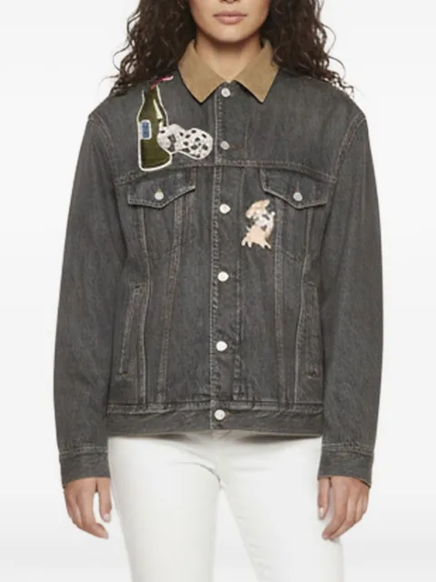 Gucci Pre-Owned 2018 appliqué corduroy-trimmed denim jacket
