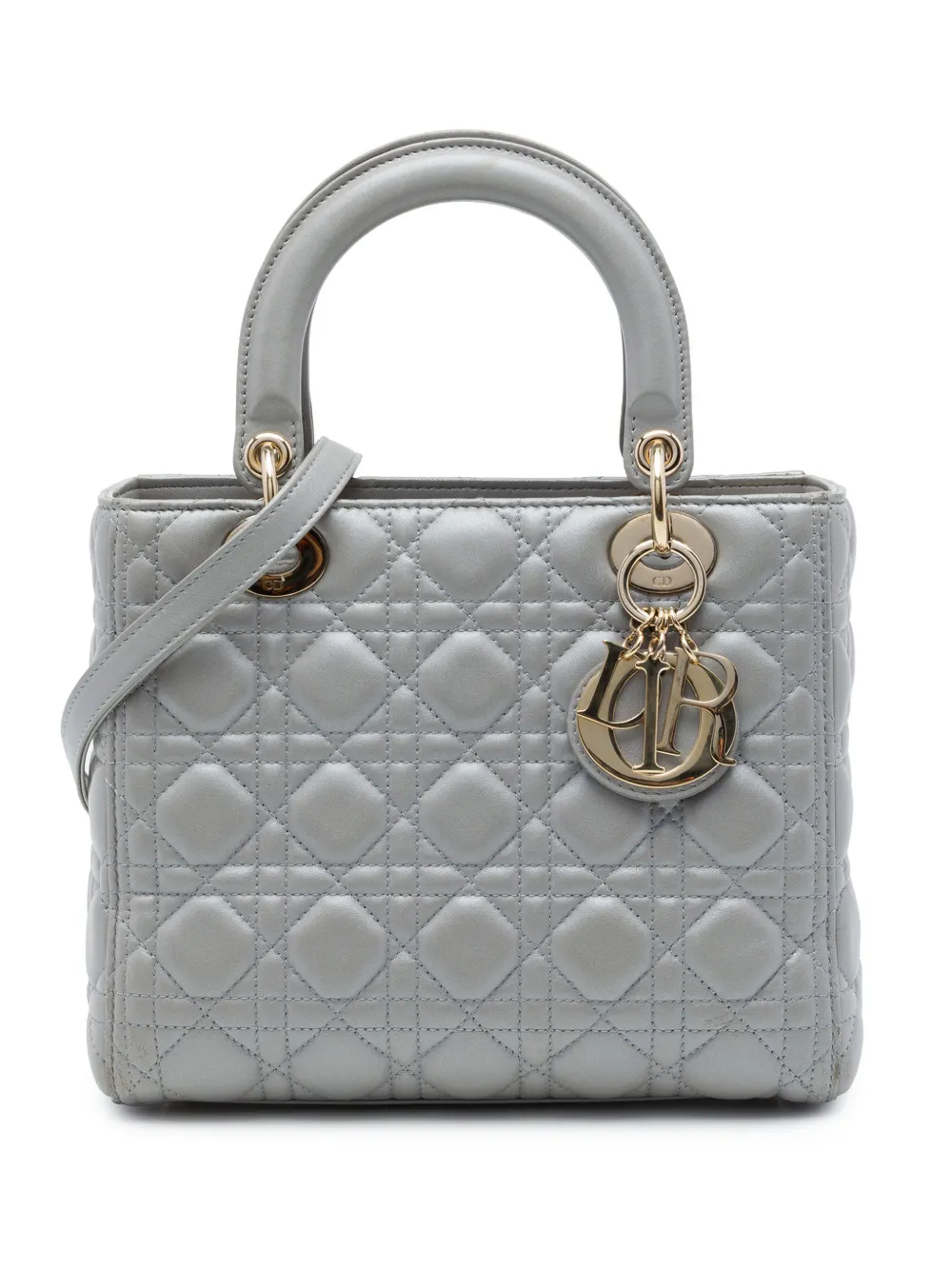 Christian Dior Pre-Owned 2014 mittelgroße Cannage Lady Dior Satchel-Tasche aus Lammleder - Grau